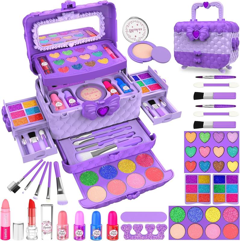 Christmas Kids Makeup Kit for Girls 44 Pcs Washable Makeup Kit, Real for Little Girls, Pretend Play Makeup Set Toys for new year birthday gift