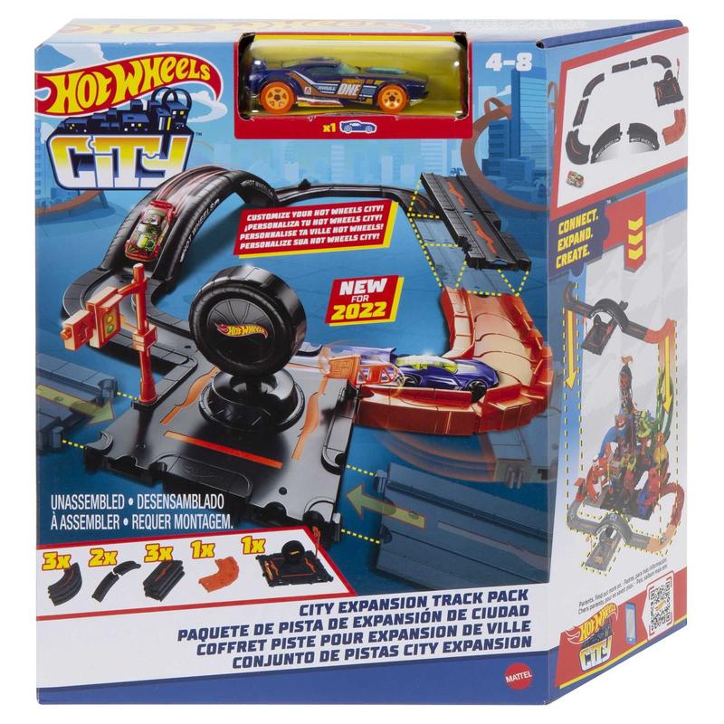 Hot Wheels City Track Pack, Set of 10 Basic Track Pieces with 1:64 Scale Toy Car, 20.63 in kids toys