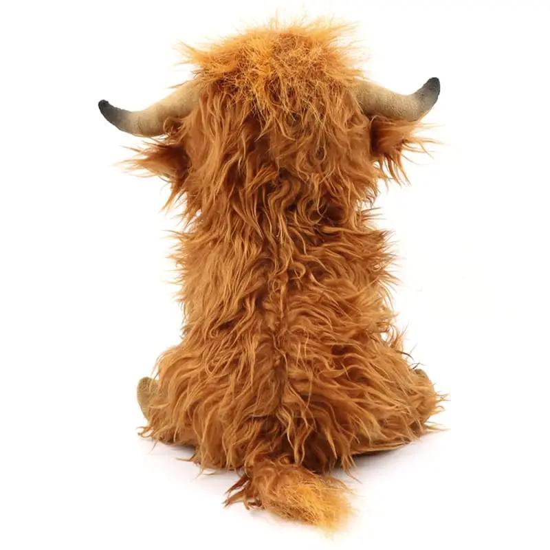 30cm Simulation Kyloe Cream Highland Cow Animal Plush Doll Soft Stuffed Highland Cow Cattlle Plushie Gift for Kids Boys Girls