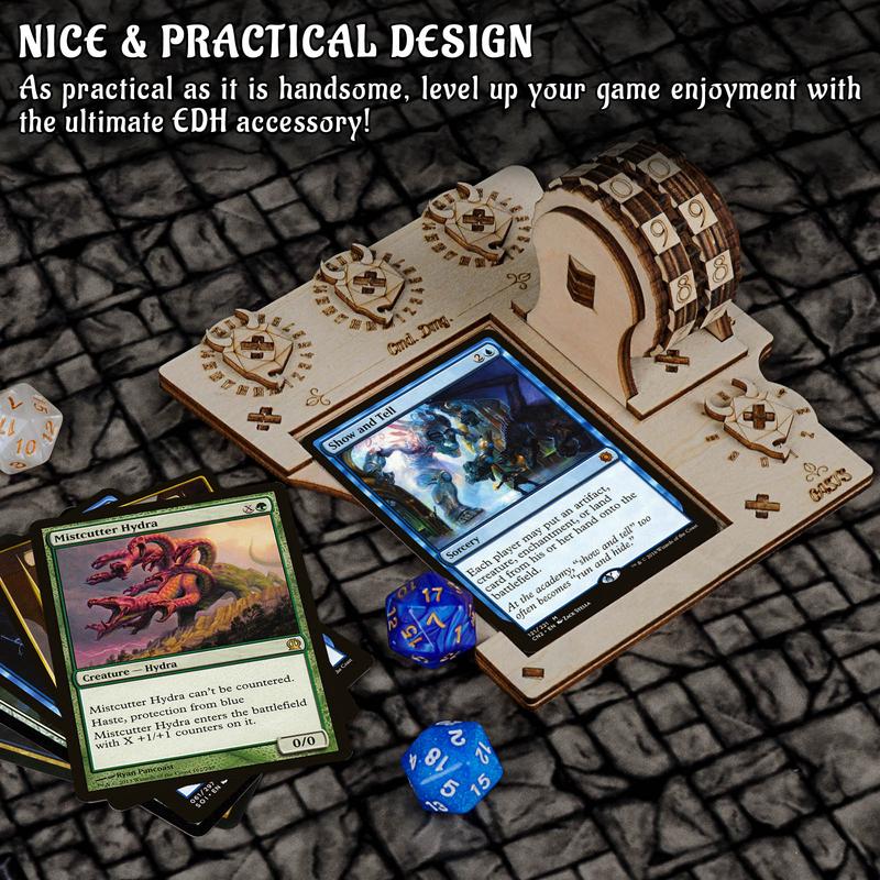  Commander EDH Command Zone Tray with Life Counter Wooden Compatible with Magic The Gathering