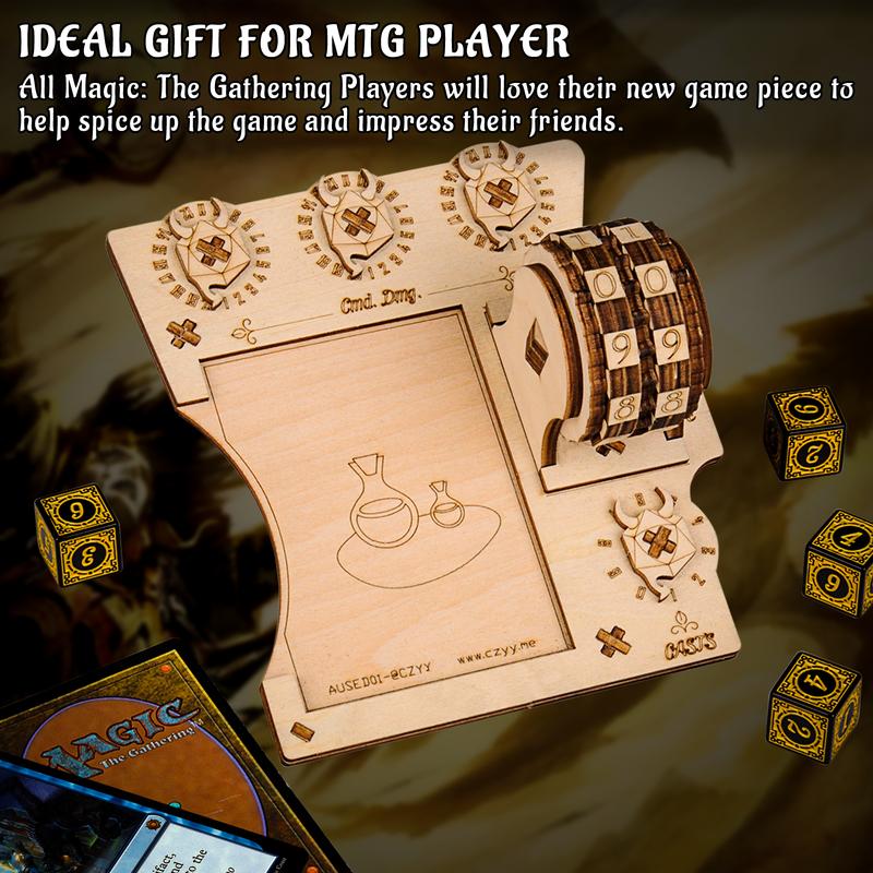  Commander EDH Command Zone Tray with Life Counter Wooden Compatible with Magic The Gathering