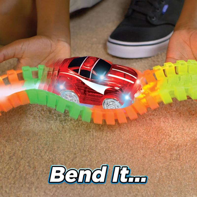 Magic Tracks 10 Foot Glow In The Dark Bendable Flexible Racetrack with LED Light-Up Race Car, Educational Playset Birthday Gift for Ages 3+