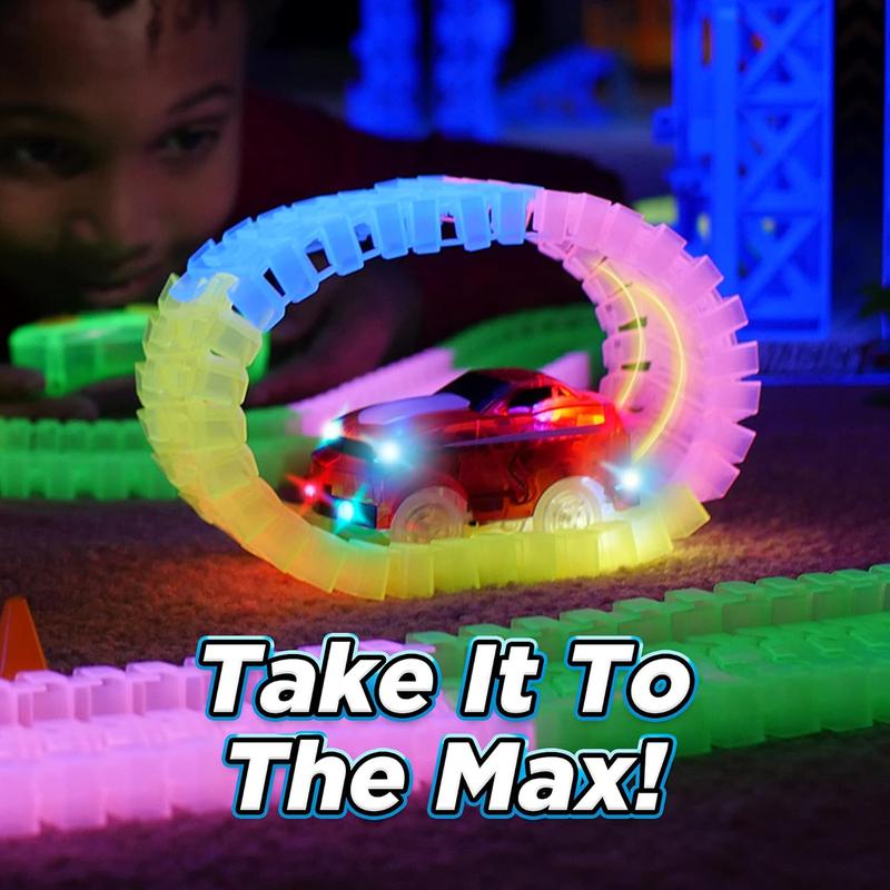 Magic Tracks 10 Foot Glow In The Dark Bendable Flexible Racetrack with LED Light-Up Race Car, Educational Playset Birthday Gift for Ages 3+