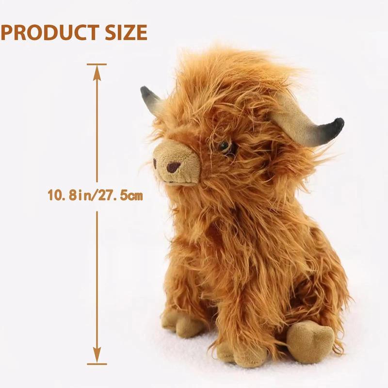 30cm Simulation Kyloe Cream Highland Cow Animal Plush Doll Soft Stuffed Highland Cow Cattlle Plushie Gift for Kids Boys Girls