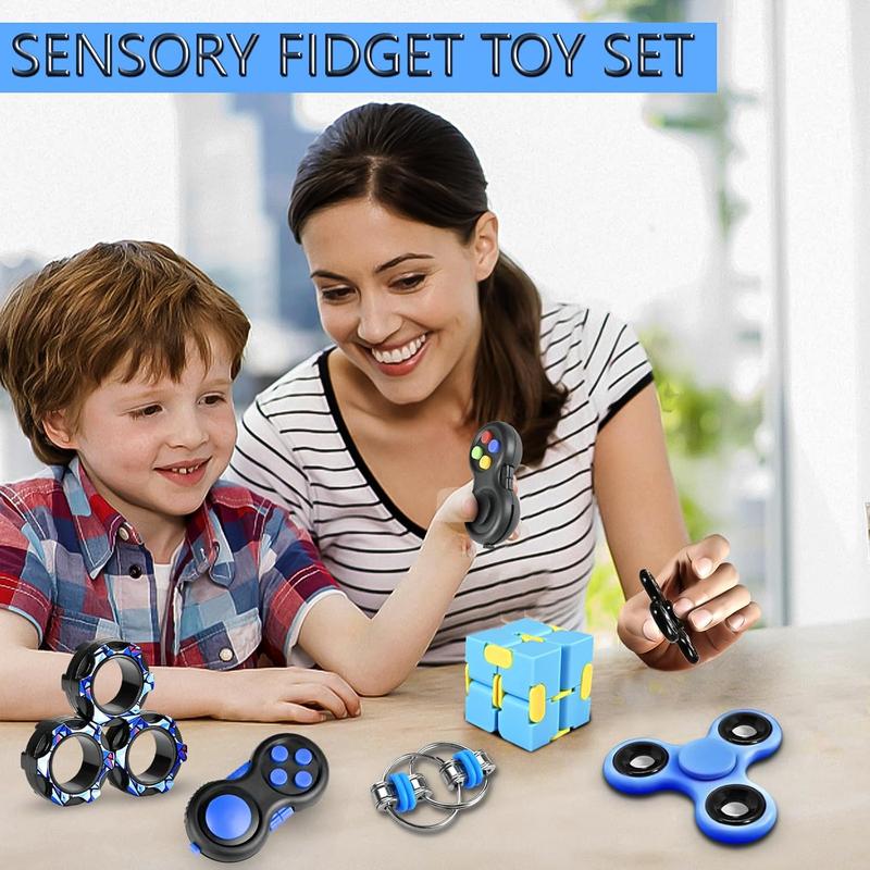 Fidget Toys Adults Set, Easter Basket Stuffers Gift for Kids Teen Cool Gadget Sensory Pack with Figette Spinner Cube ADHD Anxiety Relief Stress Magnetic Ring Office Desk Manget Toy for Boys