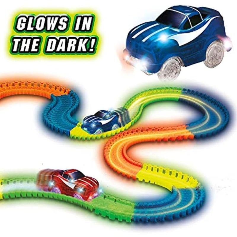 Magic Tracks 10 Foot Glow In The Dark Bendable Flexible Racetrack with LED Light-Up Race Car, Educational Playset Birthday Gift for Ages 3+