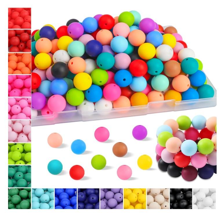 160PCS Silicone Beads,25 Colors 15mm Silicone Beads Bulk for Keychain Making Silicone Rubber Focal Beads for Pens Keychain Beadable Pen Beads for Necklace Jewelry Bracelets DIY Crafts Making