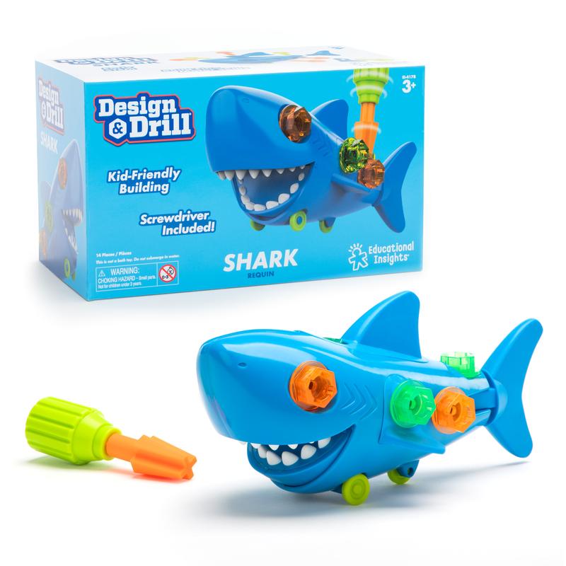 Educational Insights Design & Drill Shark - Take Apart Toy, 13 Pieces, Kid-Friendly Screwdriver, Toddler STEM Toy, Gift for Ages 3+