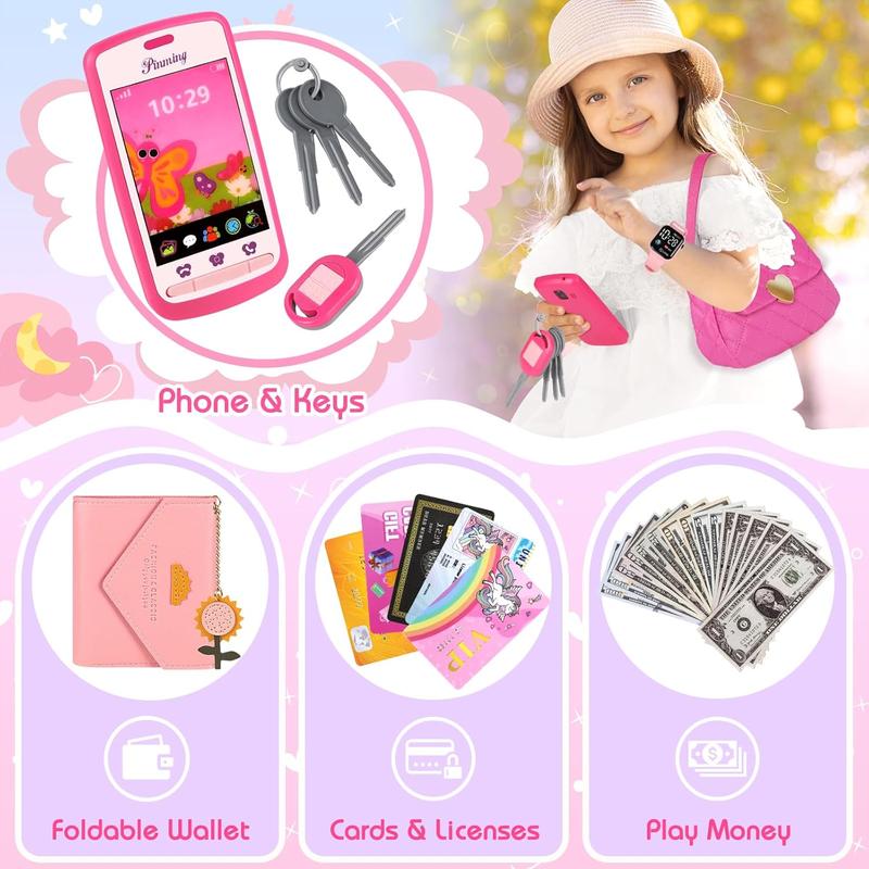 Kids Play Purse for Little Girls Toddlers Fake Makeup Toys & Play Jewelry, Fake Phone, Fake Makeup Toys & Play Jewelry, Toddler Pretend Play Toys for Girls