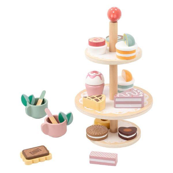 Wooden Play Food Set Toys, Pretend Play Kids Party Set for Little Girls Toddlers, Montessori Wooden Play Kitchen Accessories Sets for Kids