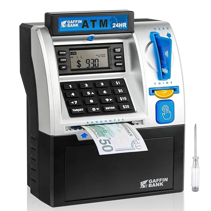 Talgic Kids Piggy Bank ATM Toy, a fun, interactive way to teach kids about money savings. With a realistic ATM keypad, password security, and the ability to save both coins and bills, it’s perfect for birthdays, holidays, TALGICKEV