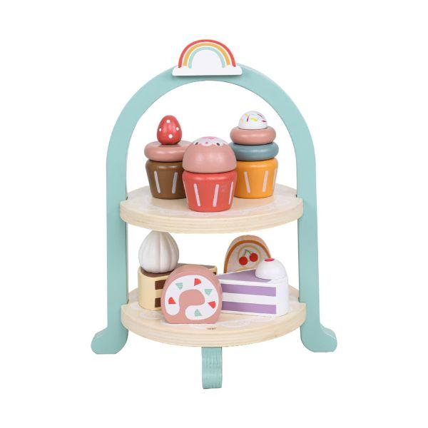 Wooden Play Food Set Toys, Pretend Play Kids Party Set for Little Girls Toddlers, Montessori Wooden Play Kitchen Accessories Sets for Kids