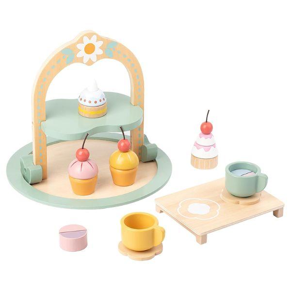 Wooden Play Food Set Toys, Pretend Play Kids Party Set for Little Girls Toddlers, Montessori Wooden Play Kitchen Accessories Sets for Kids