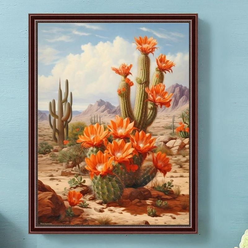 Cactus Flower Pattern DIY Diamond Arts Colorful Painting without Frame, DIY 5D Diamond Art Painting Kit, Wall Art Decor for Home Living Room Bedroom