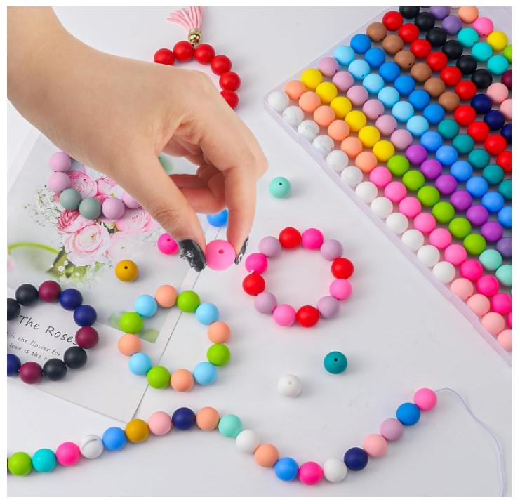 160PCS Silicone Beads,25 Colors 15mm Silicone Beads Bulk for Keychain Making Silicone Rubber Focal Beads for Pens Keychain Beadable Pen Beads for Necklace Jewelry Bracelets DIY Crafts Making