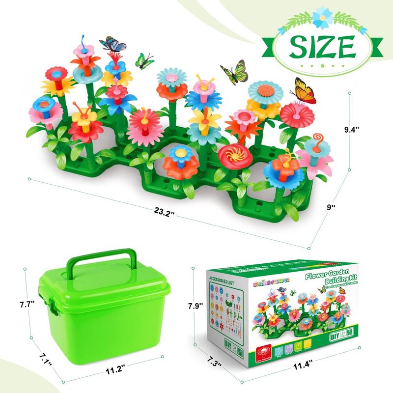 SpringFlower Toys for Girls 3 4 5 6 7 Years Old, Flower Garden Building Kit with Storage case,Educational STEM Toy and Preschool Garden Play Set for Toddlers, 148pcs