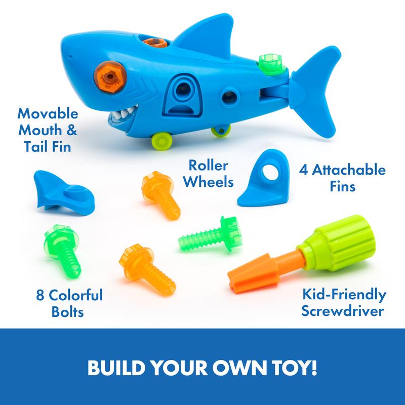 Educational Insights Design & Drill Shark - Take Apart Toy, 13 Pieces, Kid-Friendly Screwdriver, Toddler STEM Toy, Gift for Ages 3+