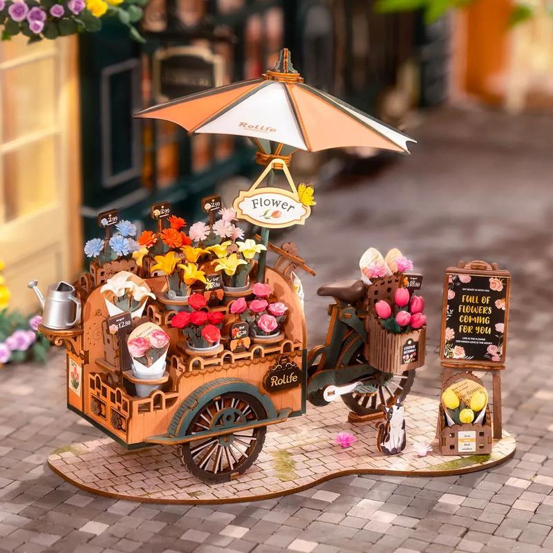 Rolife 3D Wooden Puzzle- Bloosom Cart for Adults Wooden-Model Building Kit Flower Cart to Build-Crafts for Adults Collectibles Gifts