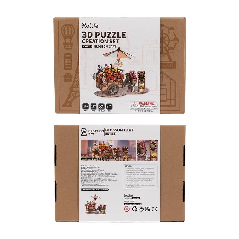 Rolife 3D Wooden Puzzle- Bloosom Cart for Adults Wooden-Model Building Kit Flower Cart to Build-Crafts for Adults Collectibles Gifts