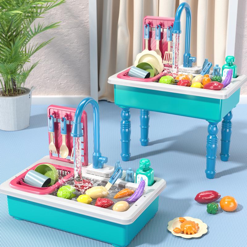 Electric Kitchen Sink Water Circulation Toy with Flowing Water Play Food Tableware Accessories Kitchen Set Toy Christmas Gift Role Play