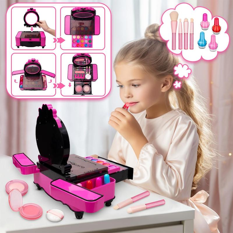 Kids Makeup Kit for Girl, Real Makeup Toys with Make Up Vanity Set, Girls Makeup Beauty Set Toy for Dress Up