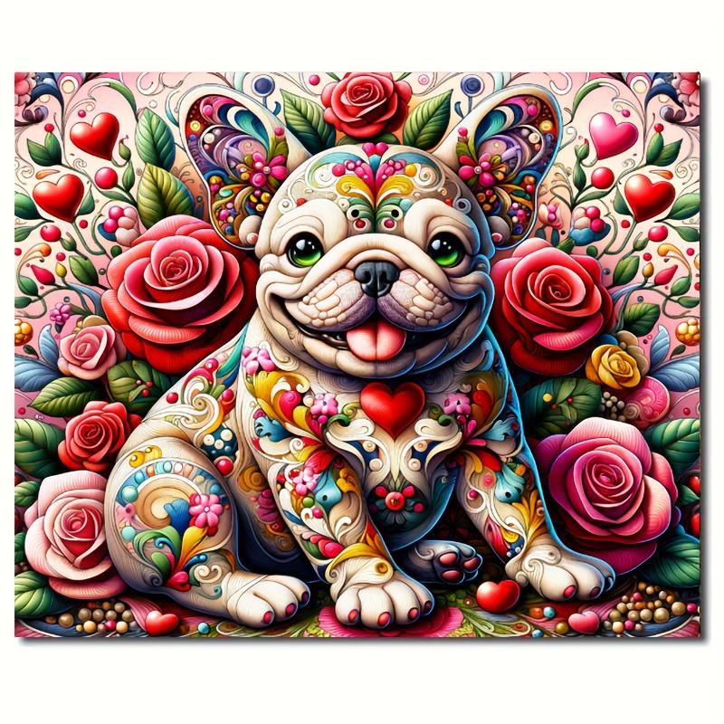 French Bulldog Pattern DIY Diamond Art Colorful Painting Kit without Frame, DIY 5D Diamond Art Painting Kit, Wall Art Decor for Home Living Room Bedroom