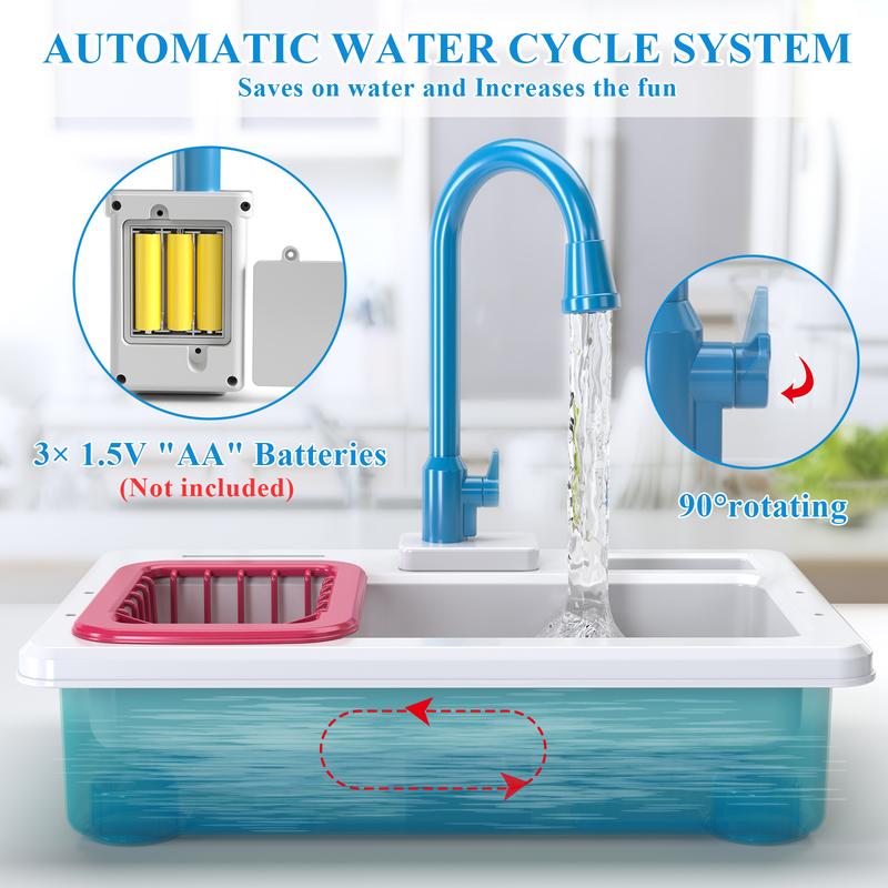 Electric Kitchen Sink Water Circulation Toy with Flowing Water Play Food Tableware Accessories Kitchen Set Toy Christmas Gift Role Play