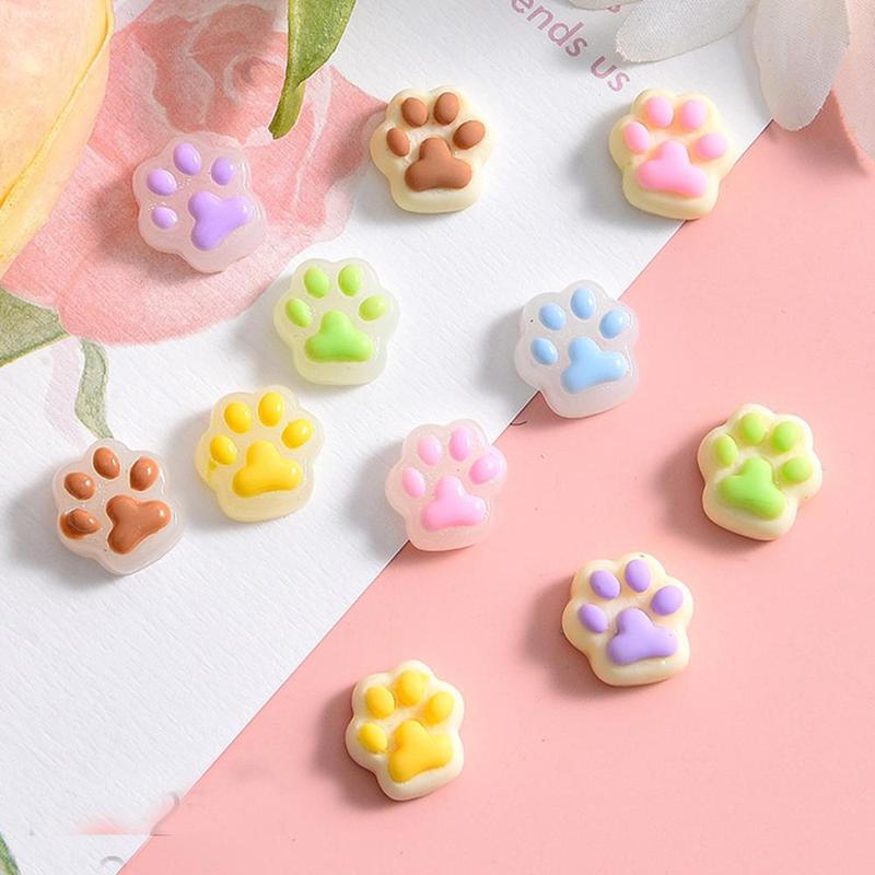 Random Color Cat Paw Design Resin Charms, 20pcs set Colorful Animal Paw Shape Charms, DIY Crafts for Jewelry Making, DIY Accessories for Bracelet & Necklace