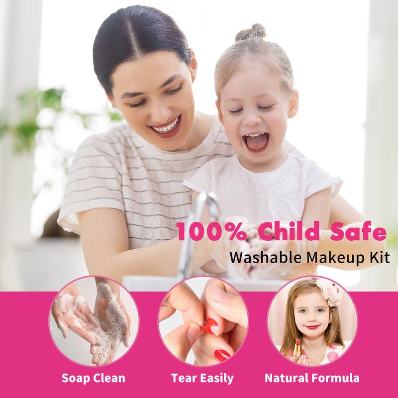 Kids Makeup Kit for Girl, Princess Toys Real Washable Cosmetic Set with Mirror, Kids Makeup Sets for Girls, Play Make Up Birthday Gifts