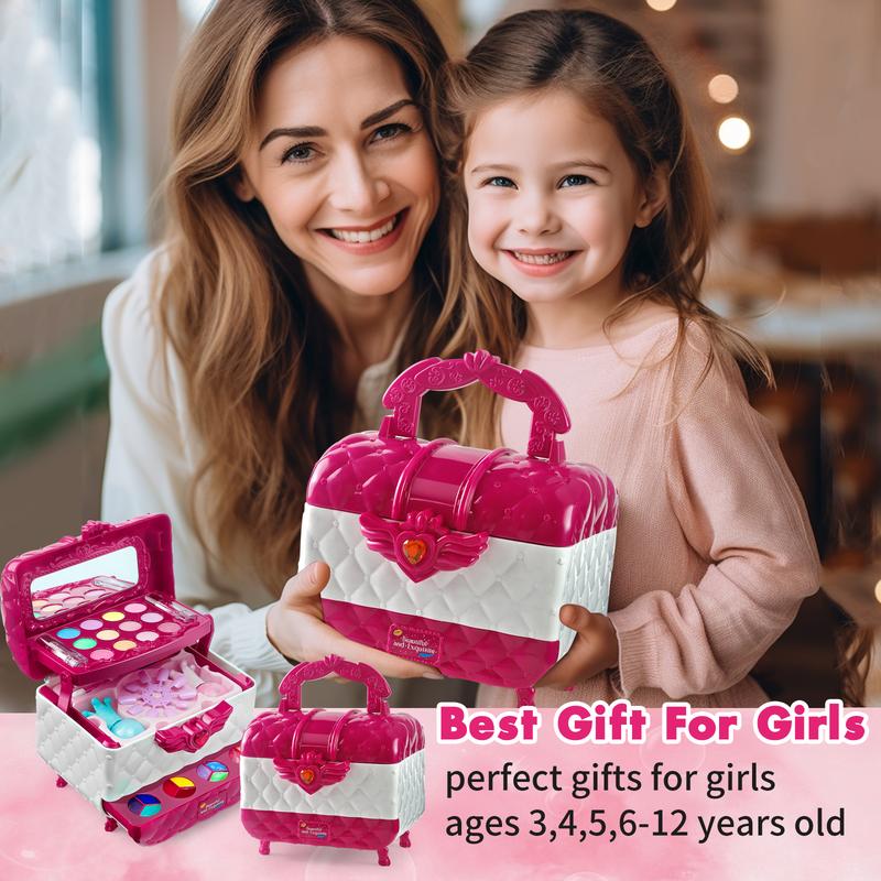 Kids Makeup Kit for Girl, Princess Toys Real Washable Cosmetic Set with Mirror, Kids Makeup Sets for Girls, Play Make Up Birthday Gifts