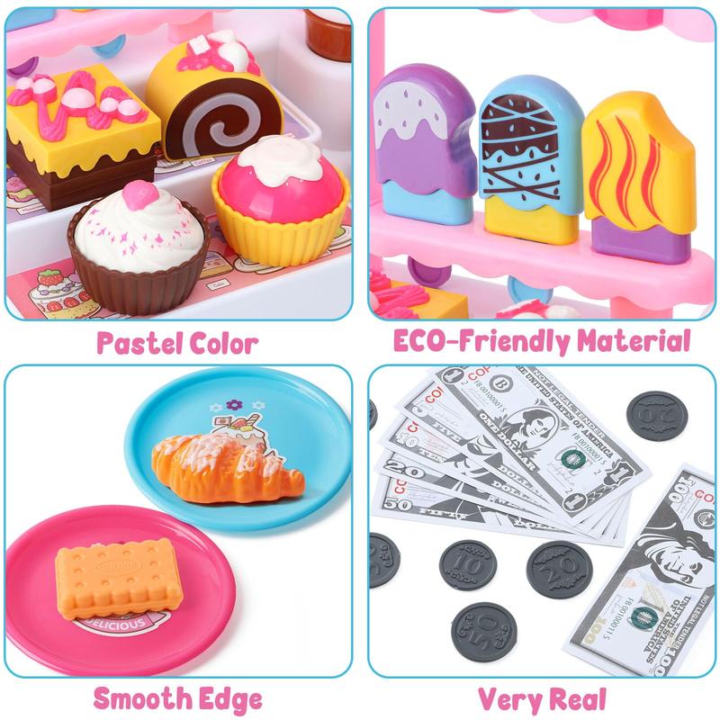 Cash Register Ice Cream Shop Pretend Play Sets For Girls&Boys, with Scanner Calculator Learning Educational montessori Toy, Birthday Thanksgiving Christmas Gift