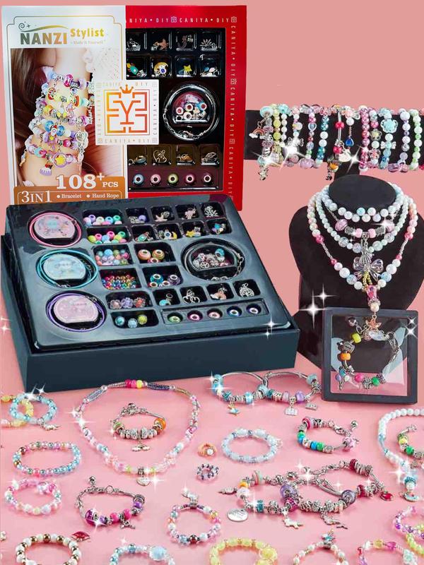 DIY Jewelry Making Kit, Including Starfish & Moon & Flower Design Beads, Elastic Thread, Chains, Jewelry Making Supplies for Children & Teenager