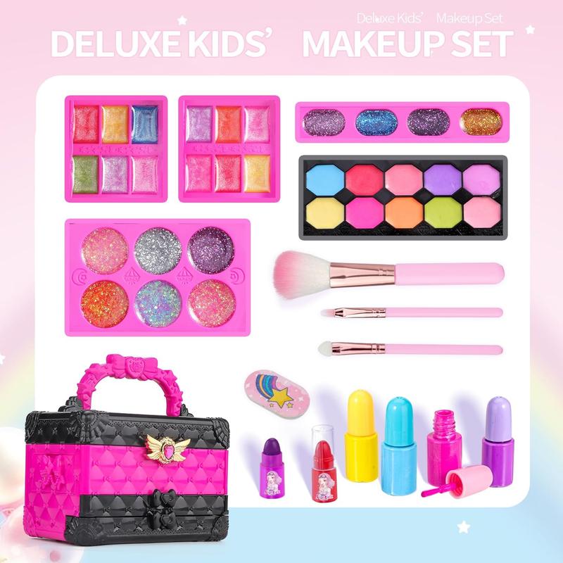 Christmas Kids Makeup Kit for Girl, 47 Pcs Washable Real Cosmetic with Music Box, Child Girl Toys new year & Birthday Gift