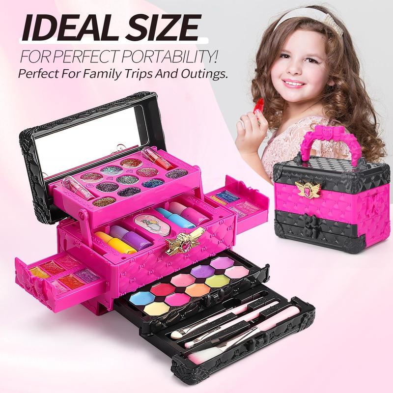 Christmas Kids Makeup Kit for Girl, 47 Pcs Washable Real Cosmetic with Music Box, Child Girl Toys new year & Birthday Gift