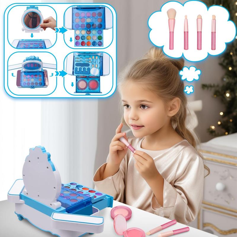 Kids Makeup Kit for Girl, Real Makeup Toys with Make Up Vanity Set, Girls Makeup Beauty Set Toy for Dress Up