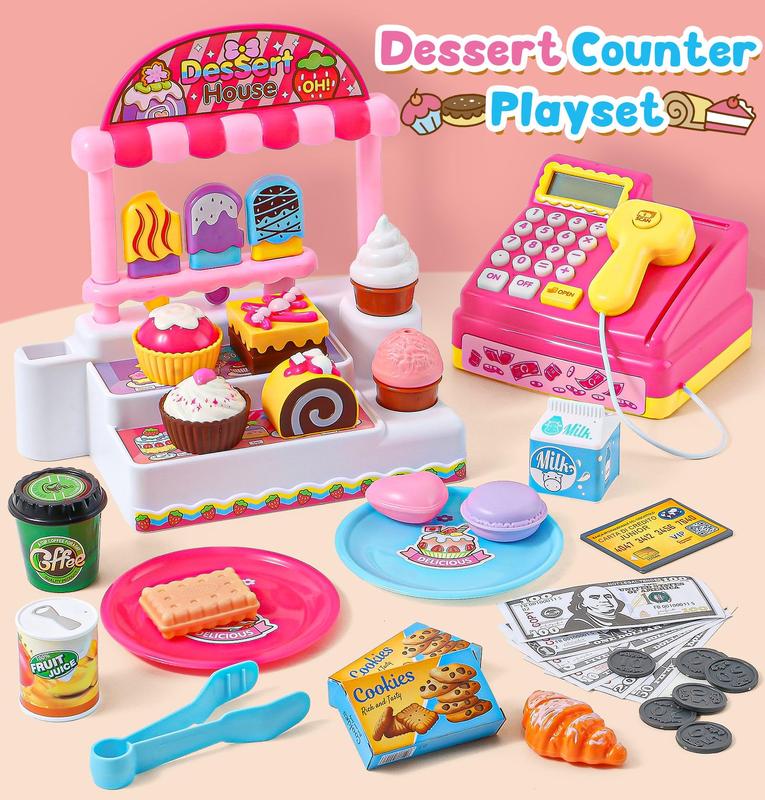 Cash Register Ice Cream Shop Pretend Play Sets For Girls&Boys, with Scanner Calculator Learning Educational montessori Toy, Birthday Thanksgiving Christmas Gift