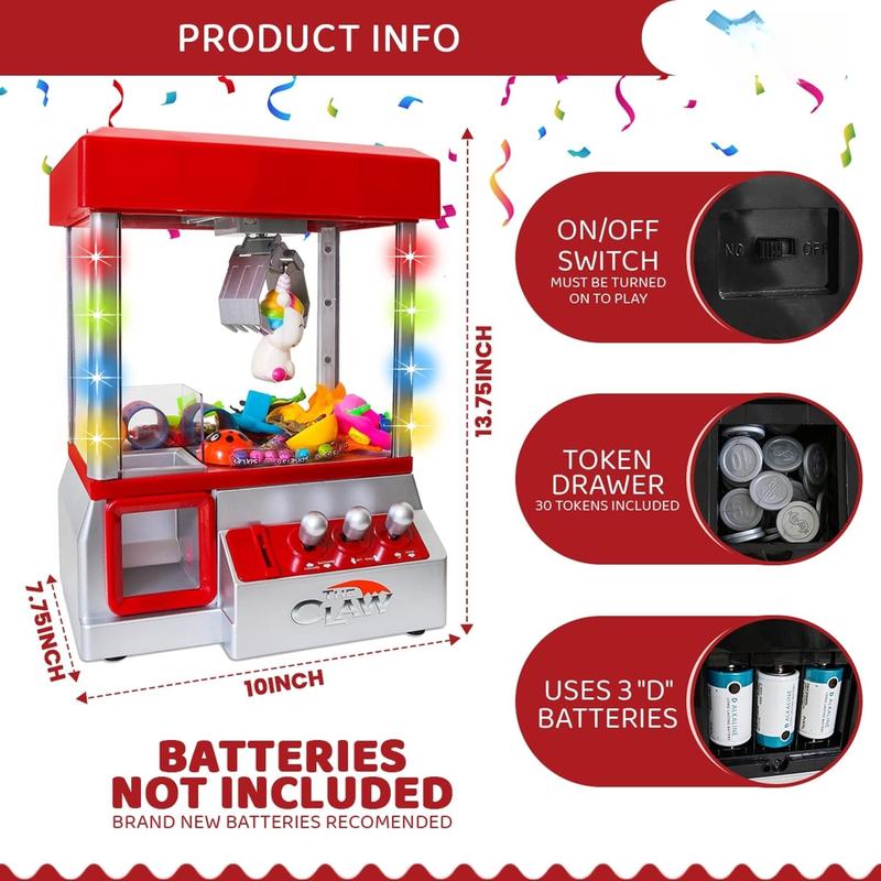 Claw Machine Arcade Game with Sound, Cool Fun Mini Candy Grabber Prize Dispenser Vending Toy for Kids, Boys & Girls (The Original Claw W Lights)