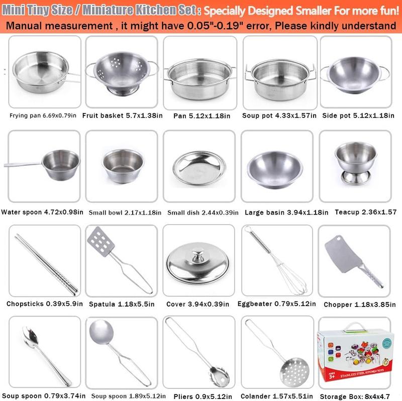 Classic Stainless Steel Kitchen Toys Cooking Utensils Set-Pretend Play Pots Pans Toy Cookware Kits for Kids Christmas, New year Gift