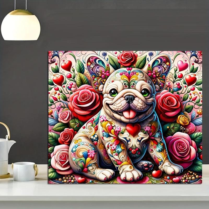 French Bulldog Pattern DIY Diamond Art Colorful Painting Kit without Frame, DIY 5D Diamond Art Painting Kit, Wall Art Decor for Home Living Room Bedroom