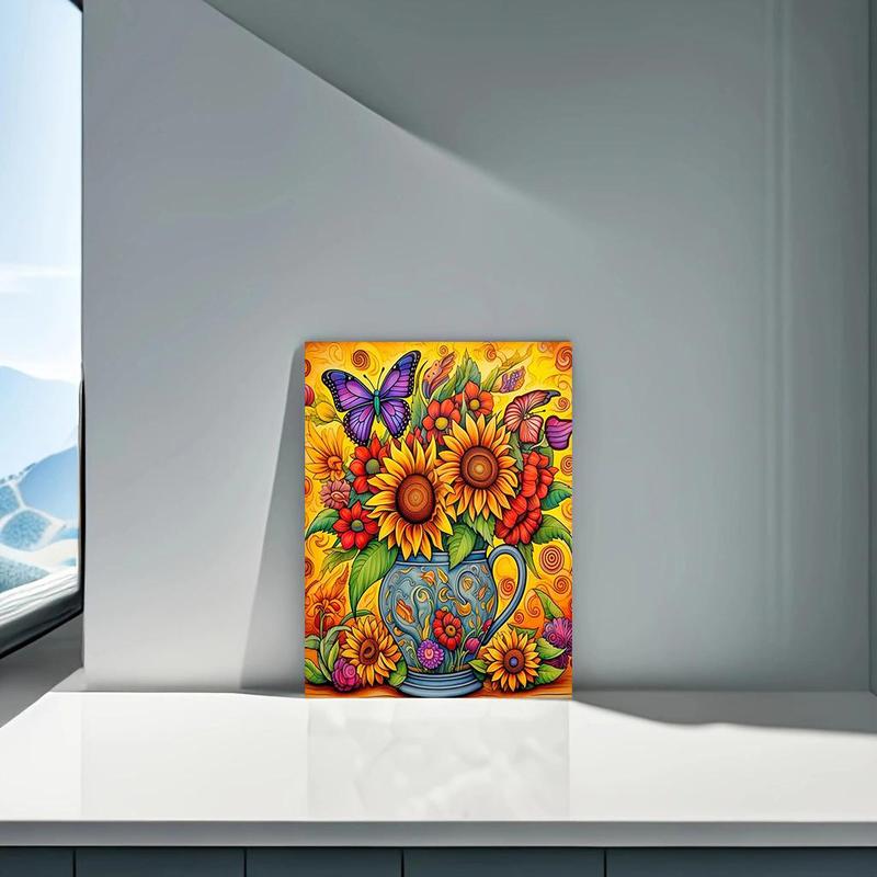 Sunflower & Butterfly Design DIY Diamond Arts Colorful Painting Kit without Frame, DIY 5D Diamond Art Paint Kit for Beginner, Wall Art Picture for Home Decor