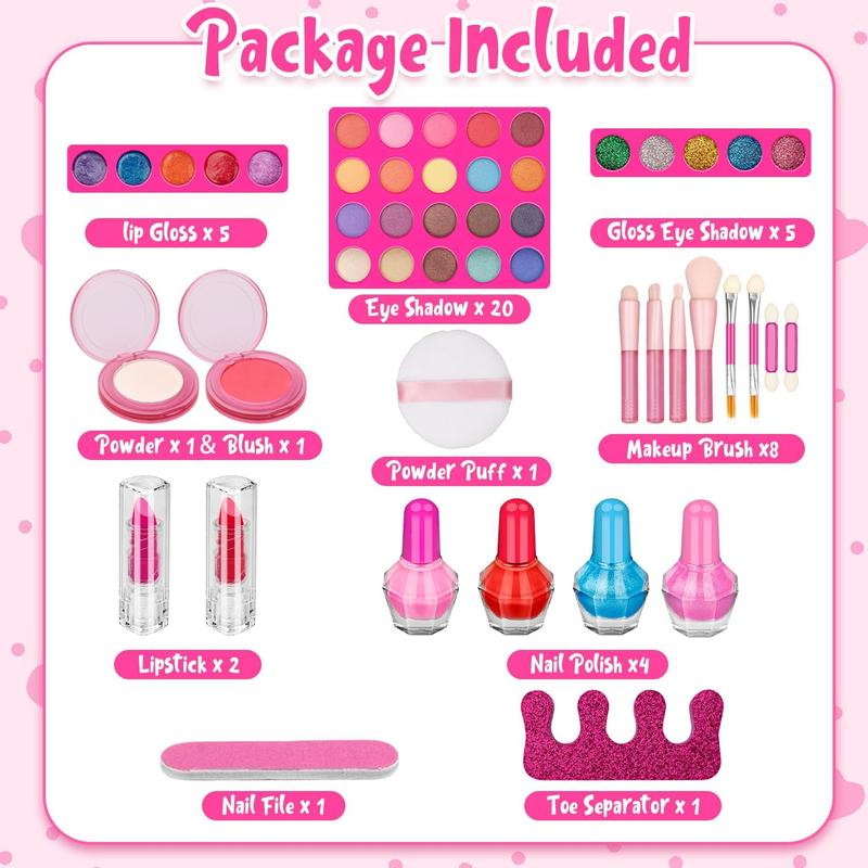 Kids Makeup Kit for Girl, Real Makeup Toys with Make Up Vanity Set, Girls Makeup Beauty Set Toy for Dress Up