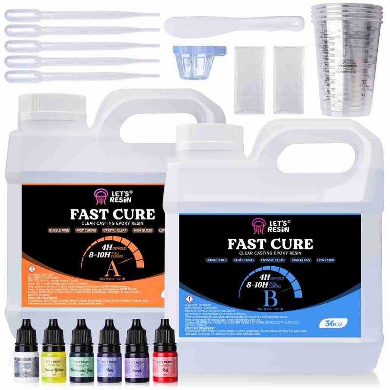 72OZ Fast Cure Epoxy Resin, Demold in 4 Hours, Upgrade Quick Drying & Crystal Clear Resin, Bubble Free Epoxy Resin for Craft,Art, Resin Supplies with Resin Dye, Resin Cup,Stir Stick - LET'S RESIN