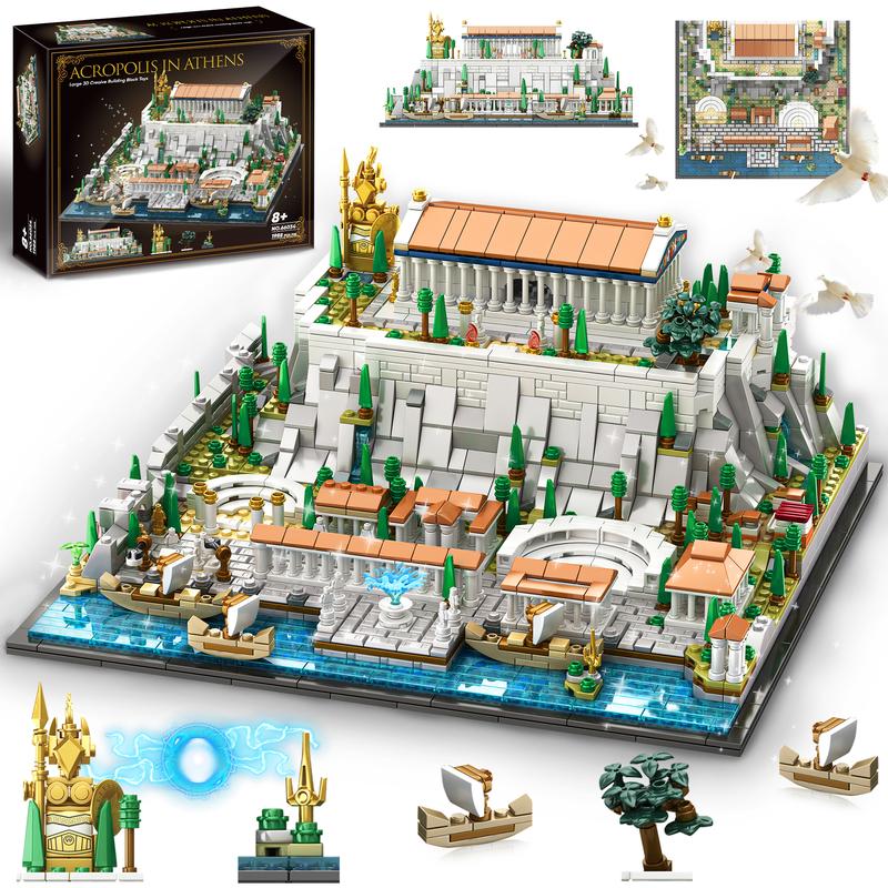 66034,1988 Pieces,Architecture Acropolis of Athens Building Block Set,Landmark City Building Kit,Including Athena,trident,olive tree,plaza,fountain and other scence,Historic Collecting Building,Birthday Gift,For aged 12 and above,Stress relief toy