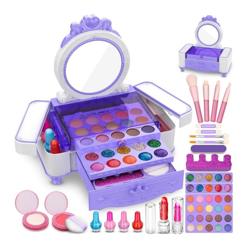 Kids Makeup Kit for Girl, Real Makeup Toys with Make Up Vanity Set, Girls Makeup Beauty Set Toy for Dress Up