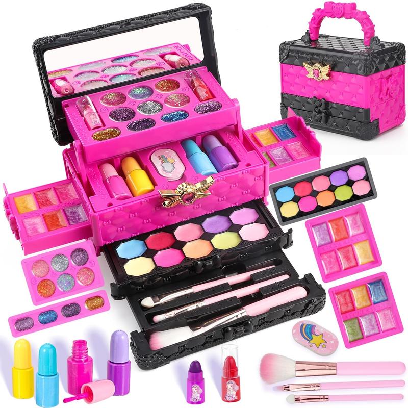 Christmas Kids Makeup Kit for Girl, 47 Pcs Washable Real Cosmetic with Music Box, Child Girl Toys new year & Birthday Gift