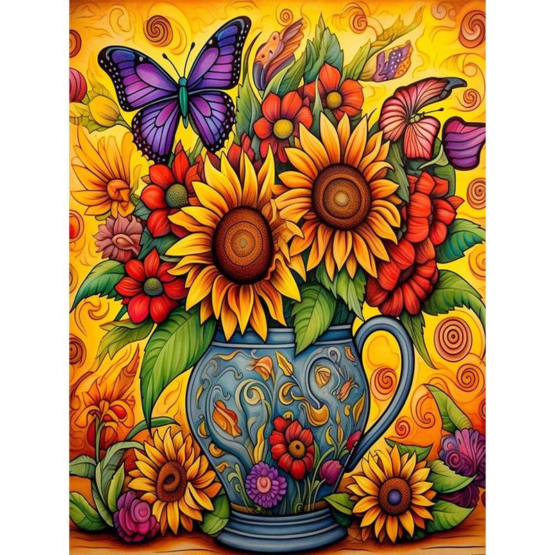 Sunflower & Butterfly Design DIY Diamond Arts Colorful Painting Kit without Frame, DIY 5D Diamond Art Paint Kit for Beginner, Wall Art Picture for Home Decor