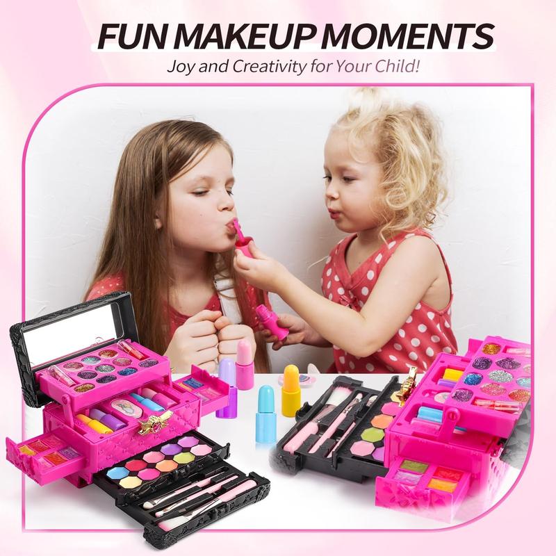 Christmas Kids Makeup Kit for Girl, 47 Pcs Washable Real Cosmetic with Music Box, Child Girl Toys new year & Birthday Gift