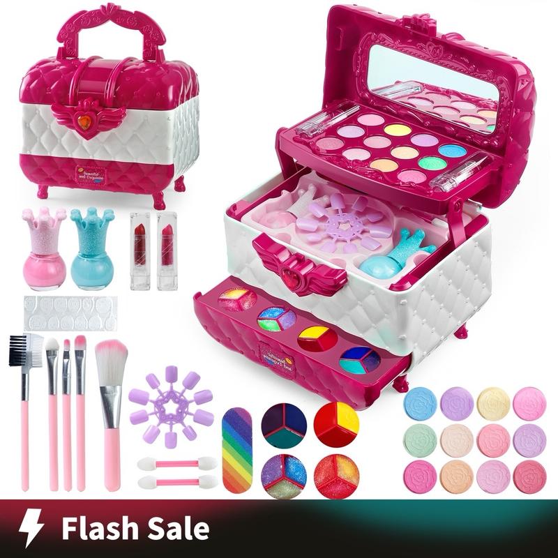 Kids Makeup Kit for Girl, Princess Toys Real Washable Cosmetic Set with Mirror, Kids Makeup Sets for Girls, Play Make Up Birthday Gifts