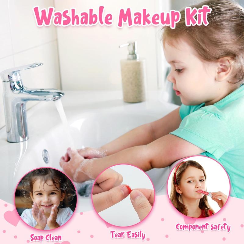 Kids Makeup Kit for Girl, Real Makeup Toys with Make Up Vanity Set, Girls Makeup Beauty Set Toy for Dress Up