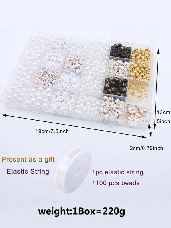 Mixed Design Beaded Kit, Faux Pearl & Letter Design Beads & Daisy Charm & Elastic String, DIY Jewelry Making Supplies for Bracelet Necklace Earrings, Fashion Accessories for Women & Girls